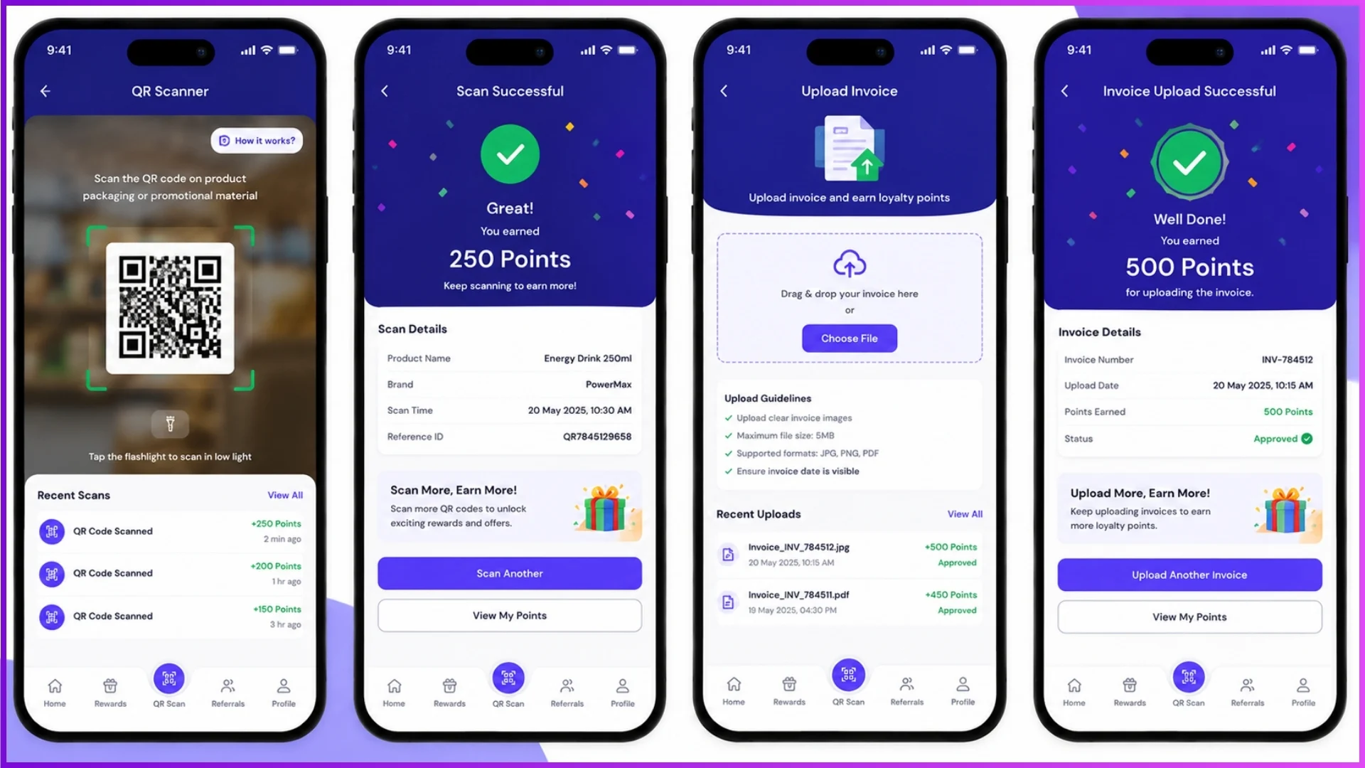 QR code scanning and invoice upload for B2B loyalty point earning