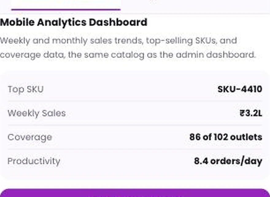 1Channel Field App mobile view — Mobile Analytics Dashboard screen