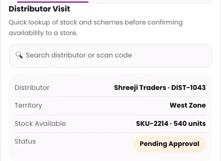 1Channel Field App mobile view — Distributor Visit screen