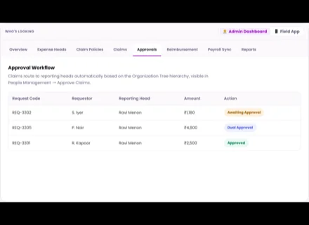 1Channel Expense Management admin dashboard — Approval Workflow screen