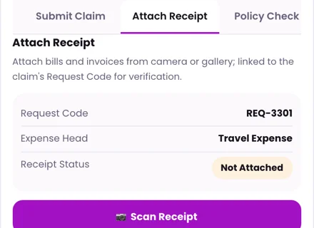 1Channel Field App mobile view — Attach Receipt screen