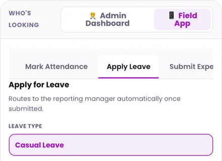 1Channel Field App mobile view — Apply for Leave screen
