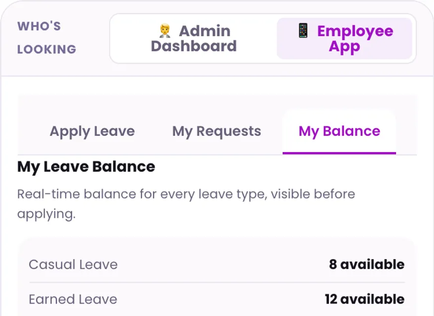 1Channel employee mobile app — My Leave Balance screen