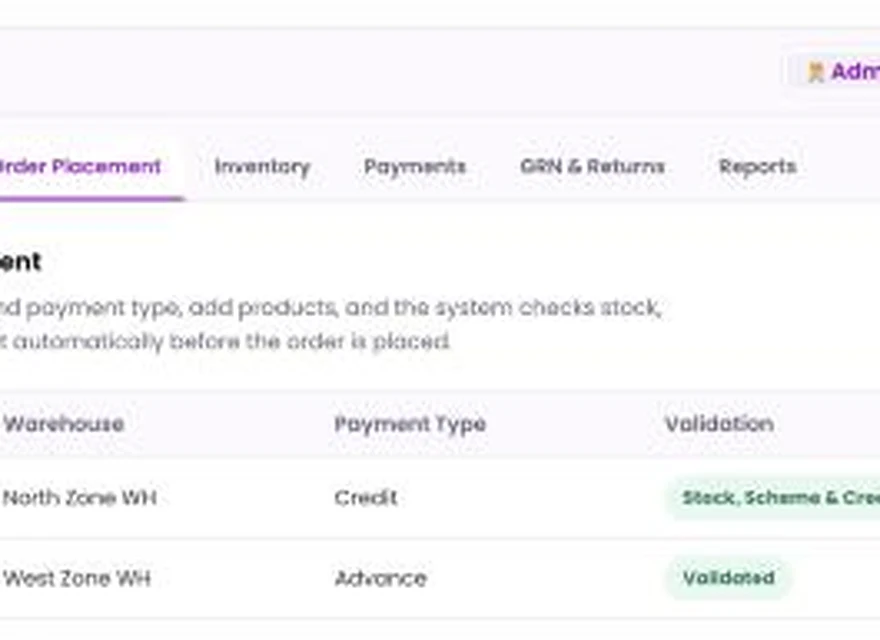 1Channel Distributor Portal admin dashboard — Order Placement screen