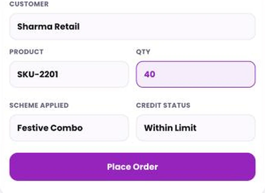1Channel Field App mobile view — Mobile Ordering screen
