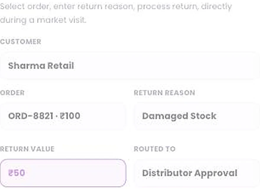1Channel Field App mobile view — Initiate Return screen