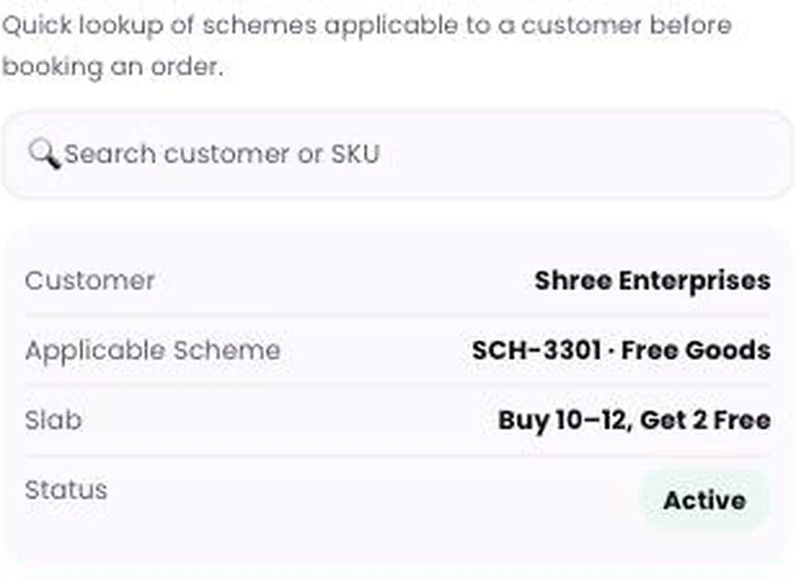 1Channel Field App mobile view — Scheme Check screen