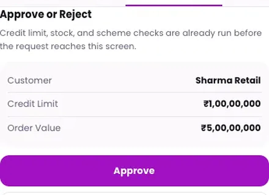 1Channel Field App mobile view — Approve or Reject screen